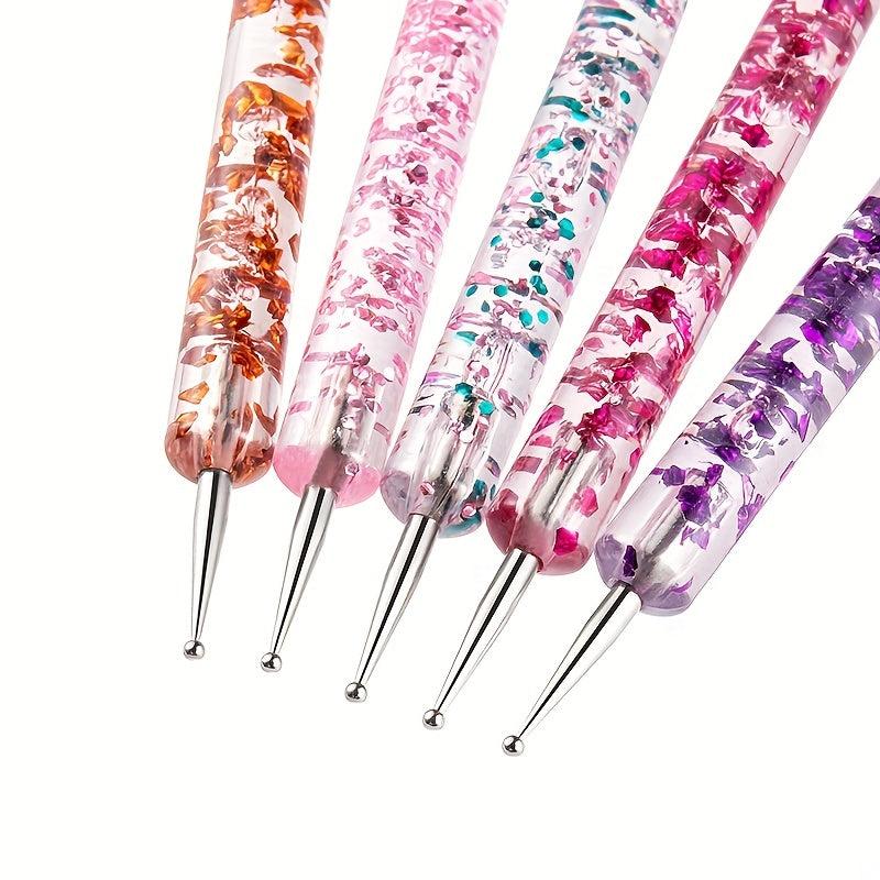 5 Pcs Nail Art Dotting Pen with Crystal Beads Handle