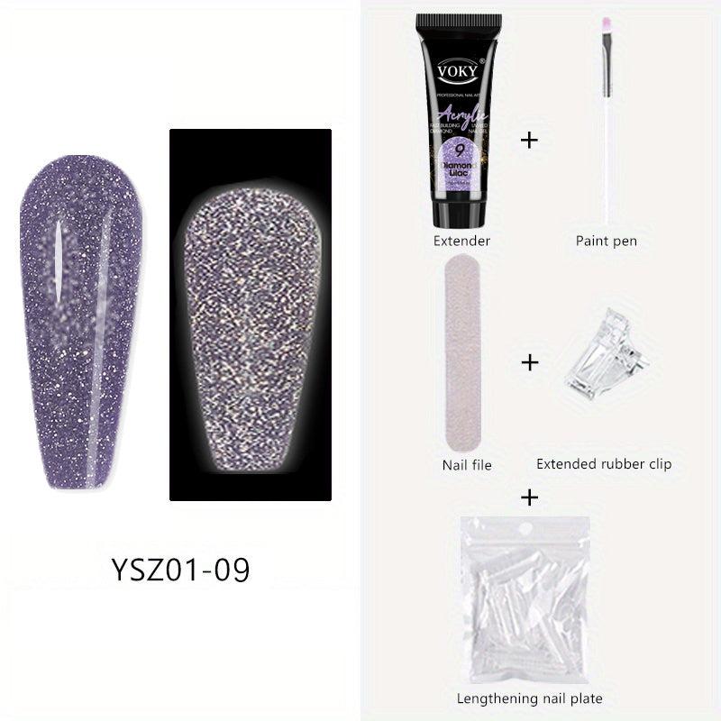 Reflective Glitter Nail Gel Kit with Nail File - 24pcs Nail Tips