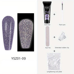 Reflective Glitter Nail Gel Kit with Nail File - 24pcs Nail Tips