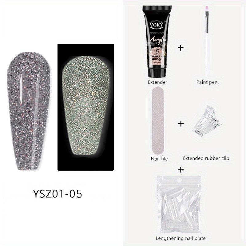 Reflective Glitter Nail Gel Kit with Nail File - 24pcs Nail Tips