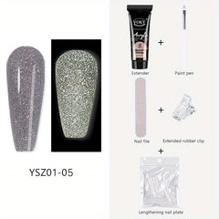 Reflective Glitter Nail Gel Kit with Nail File - 24pcs Nail Tips