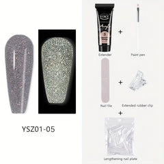 Reflective Glitter Nail Gel Kit with Nail File - 24pcs Nail Tips
