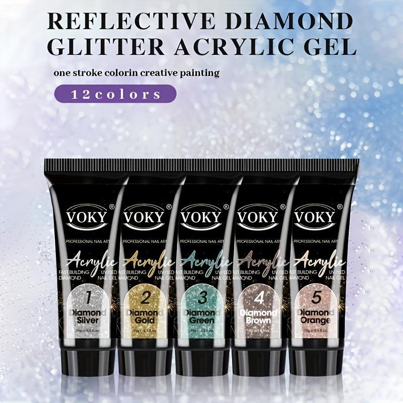Reflective Glitter Nail Gel Kit with Nail File - 24pcs Nail Tips