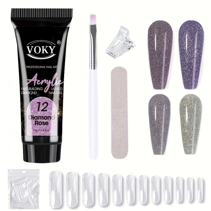 Reflective Glitter Nail Gel Kit with Nail File - 24pcs Nail Tips