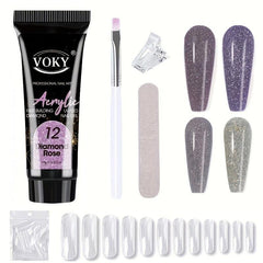 Reflective Glitter Nail Gel Kit with Nail File - 24pcs Nail Tips