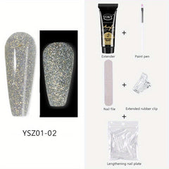 Reflective Glitter Nail Gel Kit with Nail File - 24pcs Nail Tips
