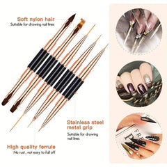 Professional Nail Art Brush Set - 5pcs Double Ended Nail Brushes