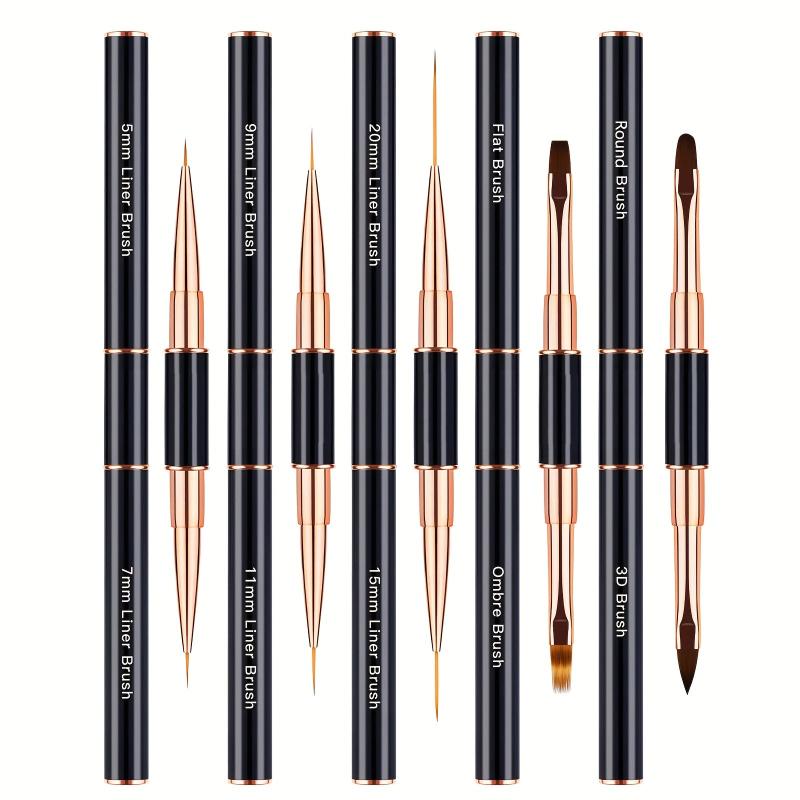 Professional Nail Art Brush Set - 5pcs Double Ended Nail Brushes