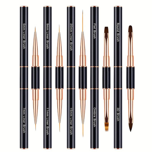 Professional Nail Art Brush Set - 5pcs Double Ended Nail Brushes