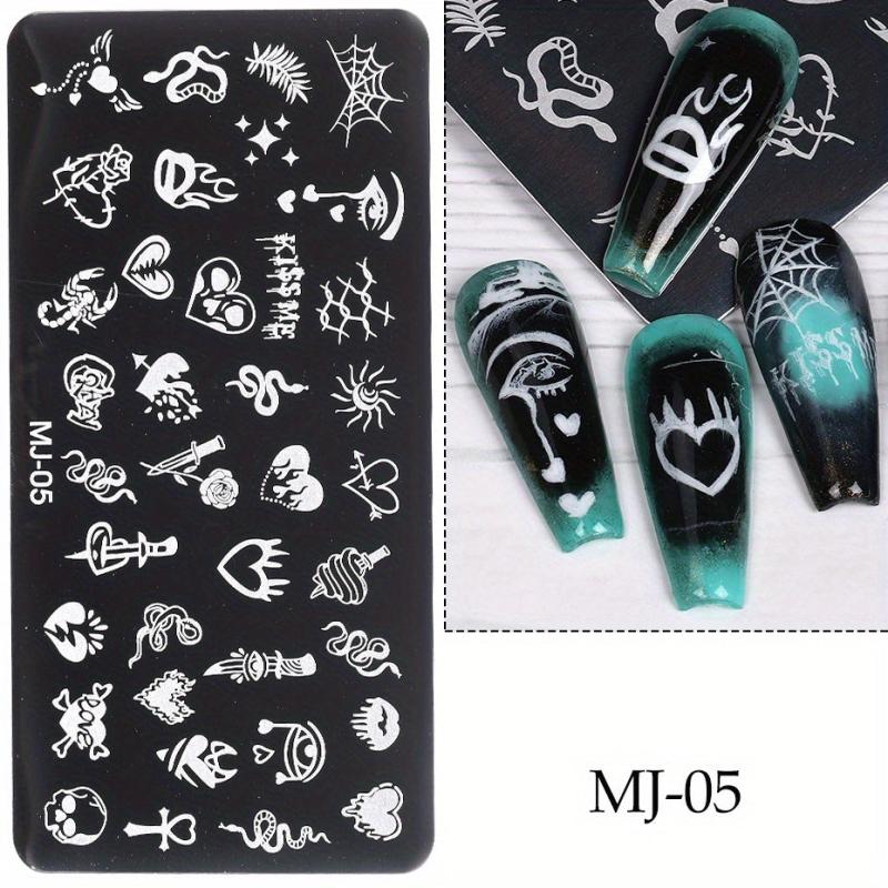 Y2K Heart Leaf Snake Skull Nail Art Stamping Plate Stencil Mold