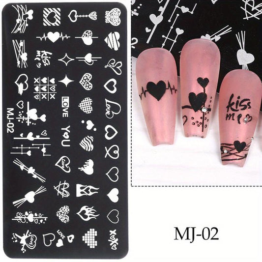 Y2K Heart Leaf Snake Skull Nail Art Stamping Plate Stencil Mold