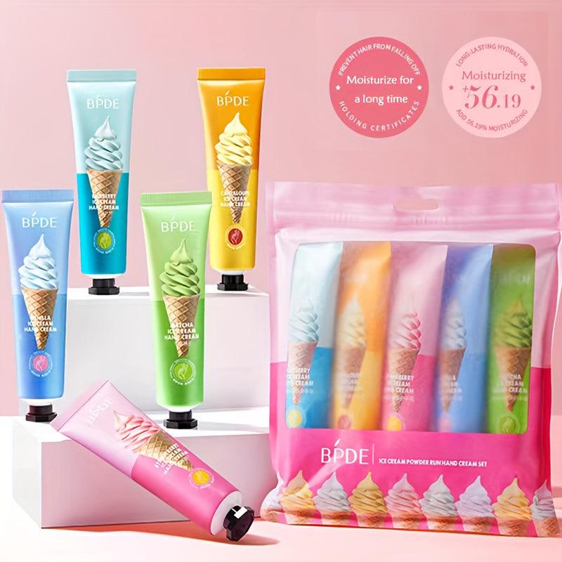 5pcs Ice Cream Hand Cream Set Plant Fragrance Moisturizing Travel Size