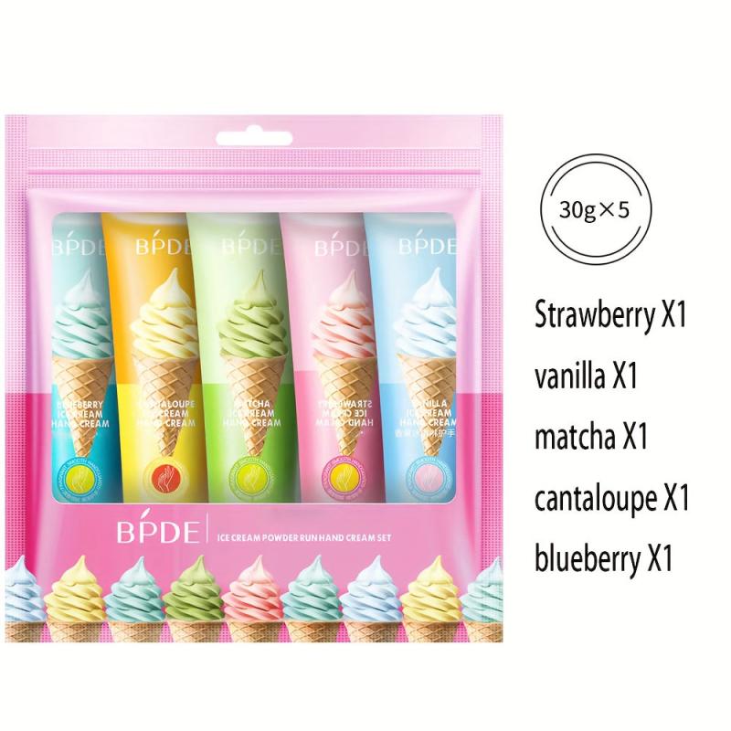 5pcs Ice Cream Hand Cream Set Plant Fragrance Moisturizing Travel Size
