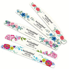 20 Pcs Flower Printed Fingernail Files Double Sided Sanding Polishing