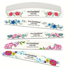20 Pcs Flower Printed Fingernail Files Double Sided Sanding Polishing