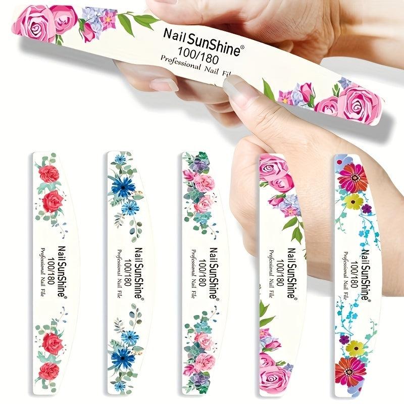 20 Pcs Flower Printed Fingernail Files Double Sided Sanding Polishing