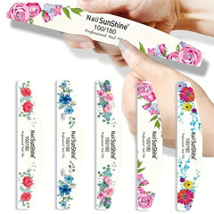 20 Pcs Flower Printed Fingernail Files Double Sided Sanding Polishing
