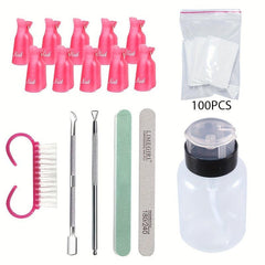 Gel Nail Polish Remover Kit with Clips, Pads, File, Buffer Block