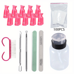 Gel Nail Polish Remover Kit with Clips, Pads, File, Buffer Block