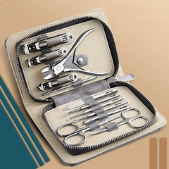 12 pc Nail Clipper Kit with Leather Case - Nail Clippers Ear Spoon and Manicure