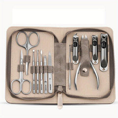 12 pc Nail Clipper Kit with Leather Case - Nail Clippers Ear Spoon and Manicure