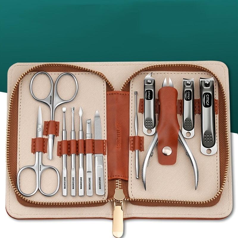 12 Pcs Stainless Steel Nail Cutter Pedicure Kit Travel Case