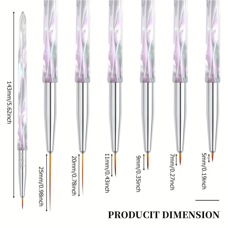 6 Pcs Nail Art Brushes Liner Striping Brush Long Striper Pen Set