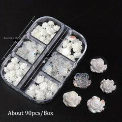 3D Flower Nail Charms 90pcs & Auroras Camellia Nail Art Jewelry