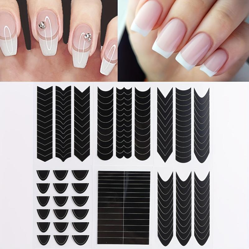 6pcs Nail Strips French Manicure Stickers Forms Fringe Tip Guides Stencil