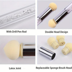Dual Head Nail Sponge Brush with 4 Replacement Heads