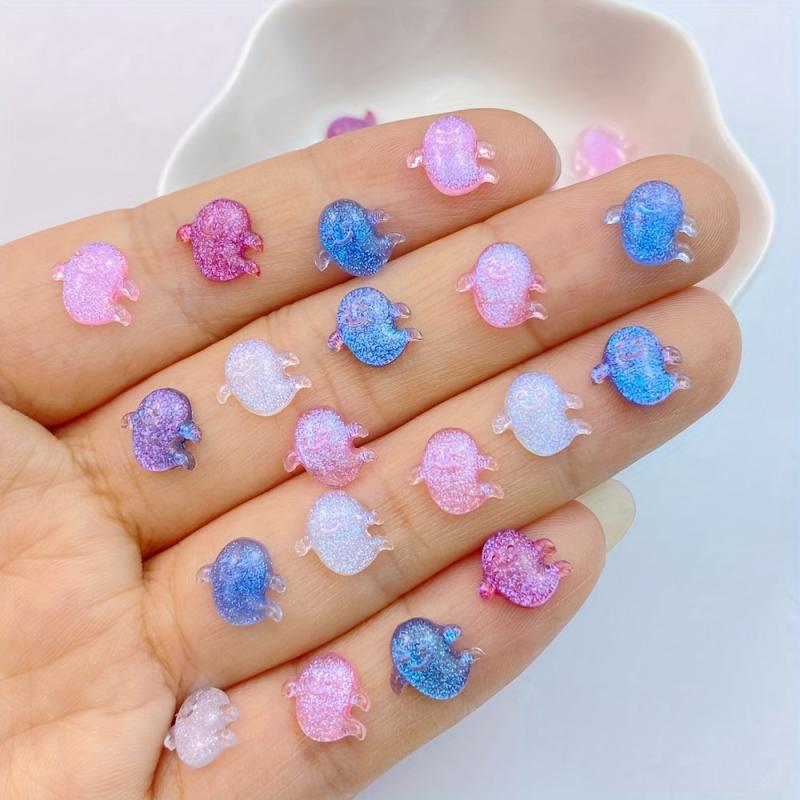 50Pcs Halloween Nail Art Charms Resin Mini Ghost Flat Back Manicure Parts
