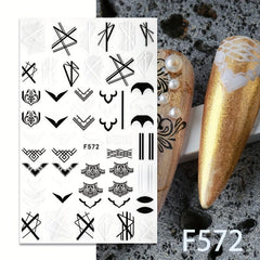 10pcs Nail Art Stickers Hearts Letters Willow Totem Charms Accessories