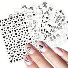 10pcs Nail Art Stickers Hearts Letters Willow Totem Charms Accessories