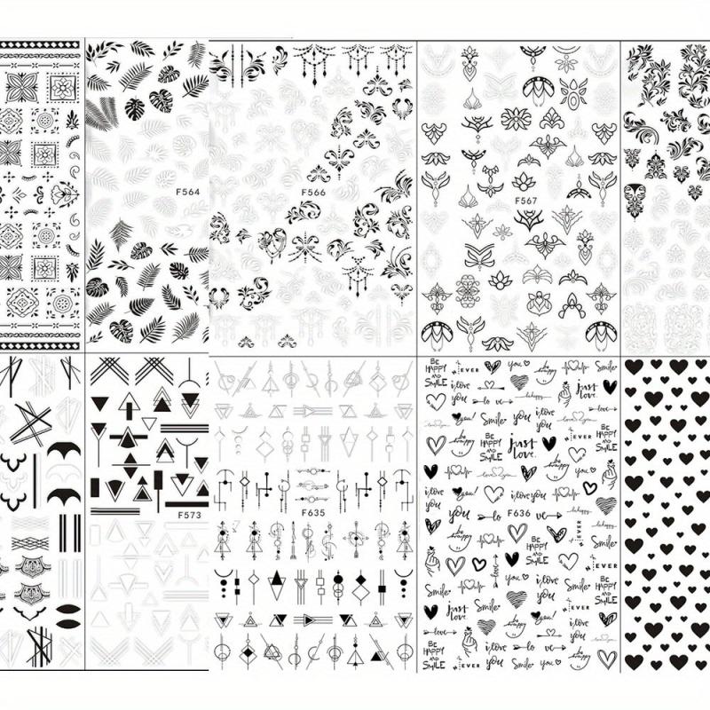 10pcs Nail Art Stickers Hearts Letters Willow Totem Charms Accessories