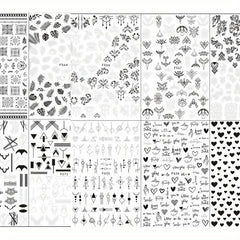 10pcs Nail Art Stickers Hearts Letters Willow Totem Charms Accessories