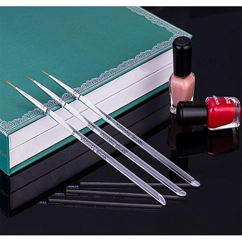 3Pcs Nail Art Brushes Thin Liner Brush Set Acrylic Gel Painting Dotting Tools