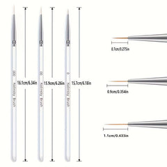 3Pcs Nail Art Brushes Thin Liner Brush Set Acrylic Gel Painting Dotting Tools