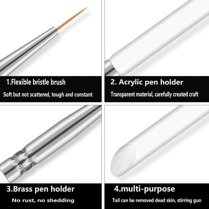 3Pcs Nail Art Brushes Thin Liner Brush Set Acrylic Gel Painting Dotting Tools