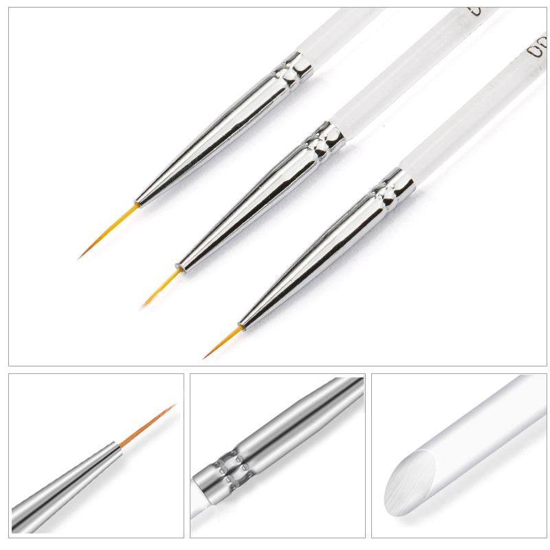 3Pcs Nail Art Brushes Thin Liner Brush Set Acrylic Gel Painting Dotting Tools