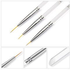 3Pcs Nail Art Brushes Thin Liner Brush Set Acrylic Gel Painting Dotting Tools