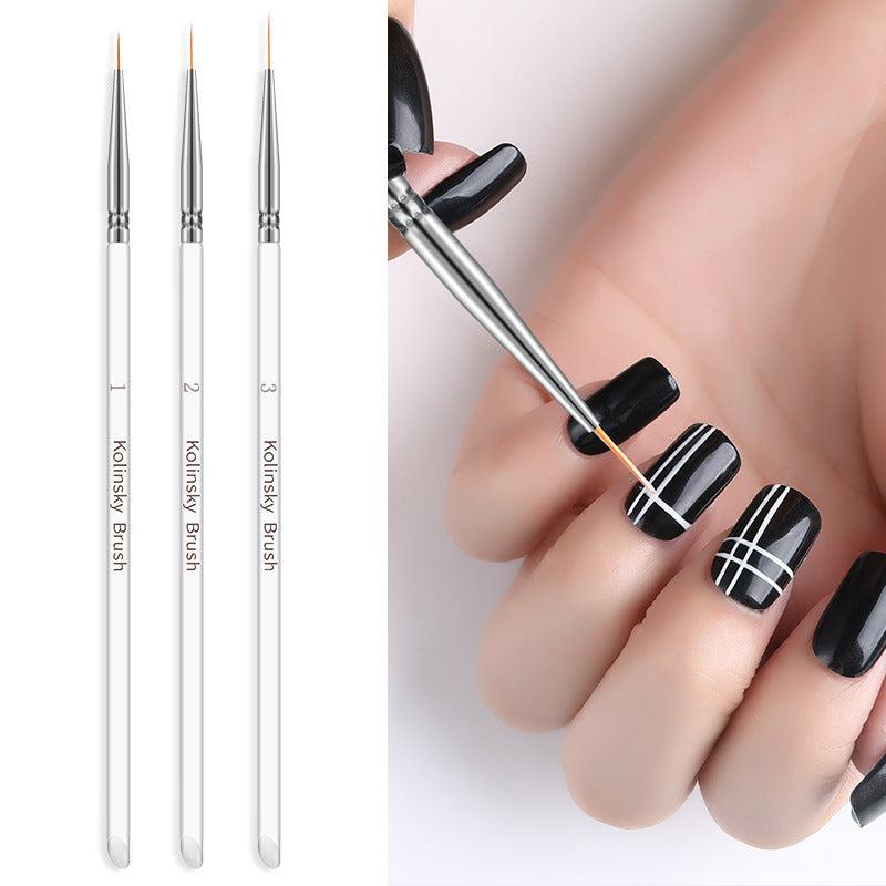 3Pcs Nail Art Brushes Thin Liner Brush Set Acrylic Gel Painting Dotting Tools