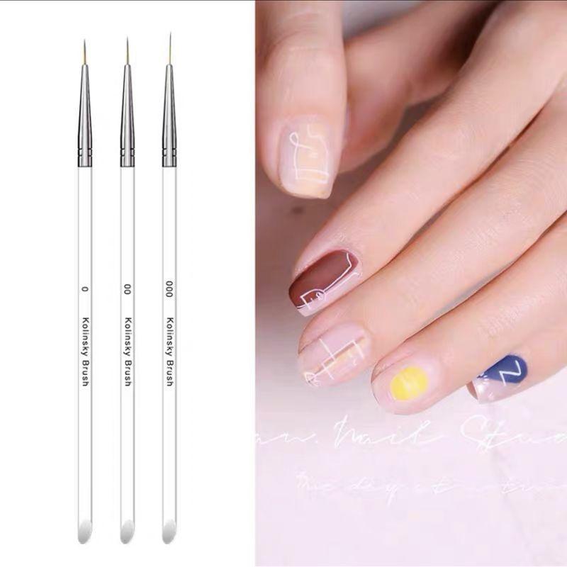 3Pcs Nail Art Brushes Thin Liner Brush Set Acrylic Gel Painting Dotting Tools