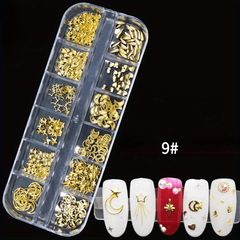 Mixed Nail Art Jewelry Accessories: Rivets, Moon, Stars, Sea Shells