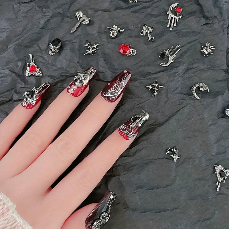 44pcs Crocodile Nail Art Charms Halloween Skull Spider Nail Acces