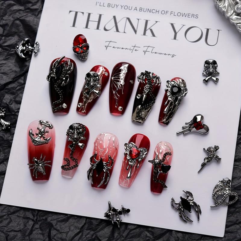 44pcs Crocodile Nail Art Charms Halloween Skull Spider Nail Acces