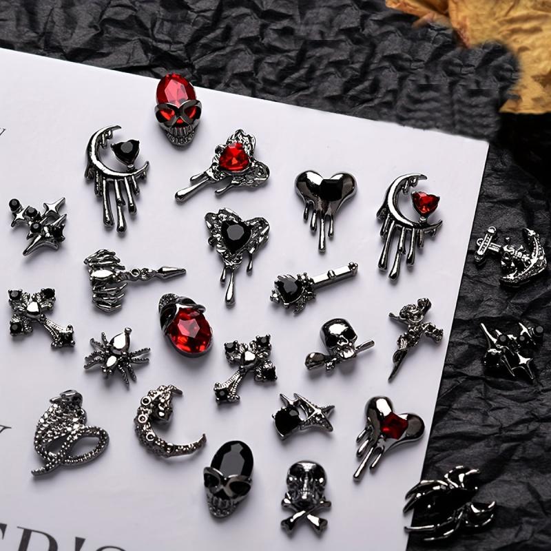 44pcs Crocodile Nail Art Charms Halloween Skull Spider Nail Acces