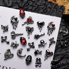 44pcs Crocodile Nail Art Charms Halloween Skull Spider Nail Acces