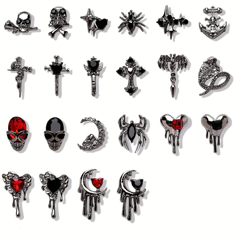 44pcs Crocodile Nail Art Charms Halloween Skull Spider Nail Acces
