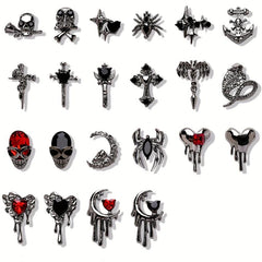 44pcs Crocodile Nail Art Charms Halloween Skull Spider Nail Acces