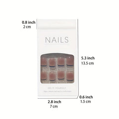 24pcs Nude Square False Nails French Tip Press On with Adhesive Tabs